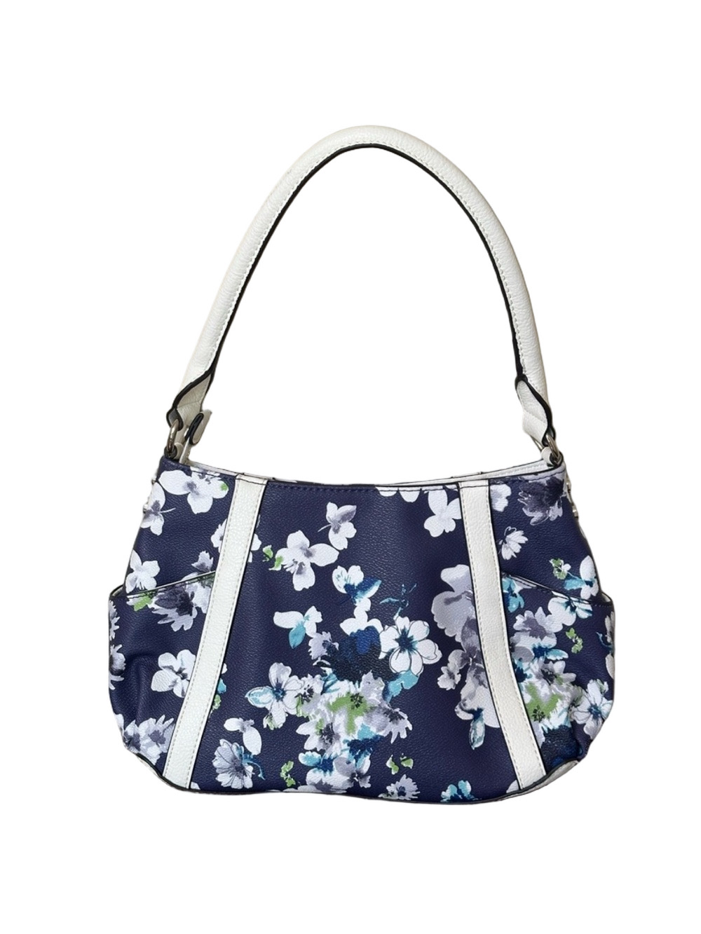 Liz Claiborne Navy Floral Shoulder Bag with White Accents